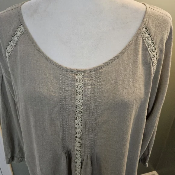 J. Jill Taupe Shirt with Lace Trim Women's Size Large L - Picture 3 of 13